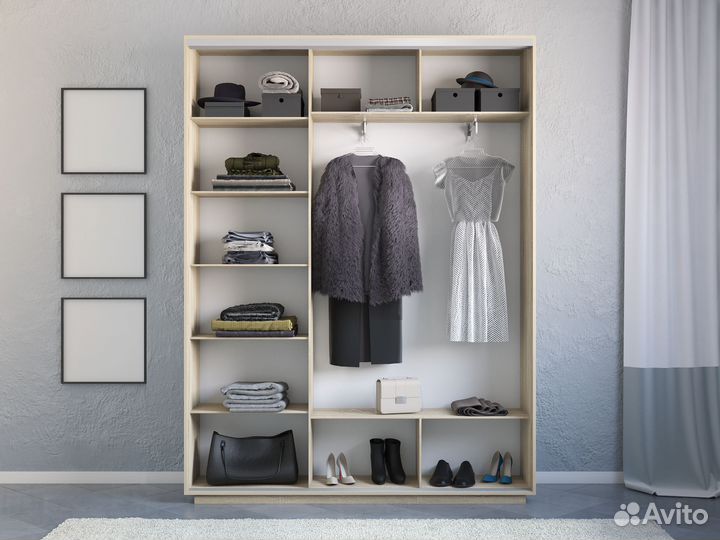 Шкаф купе с зеркалом дуб молочный
