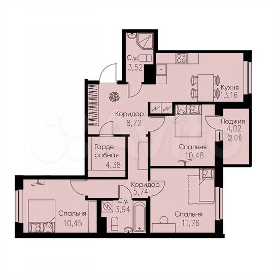 3-к. квартира, 74,2 м², 2/12 эт.