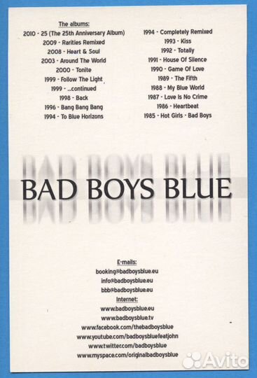 Открытка Bad Boys Blue 2011 Фирменная Коллекционая