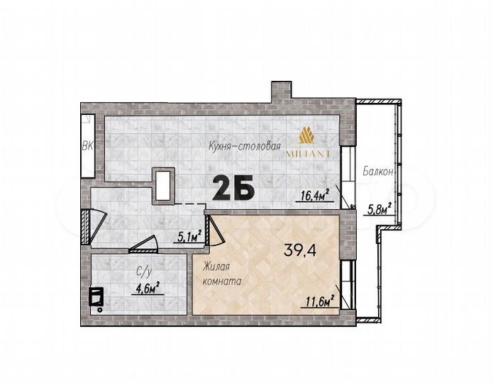 2-к. квартира, 39,4 м², 9/9 эт.