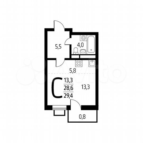 Квартира-студия, 29,4 м², 10/14 эт.
