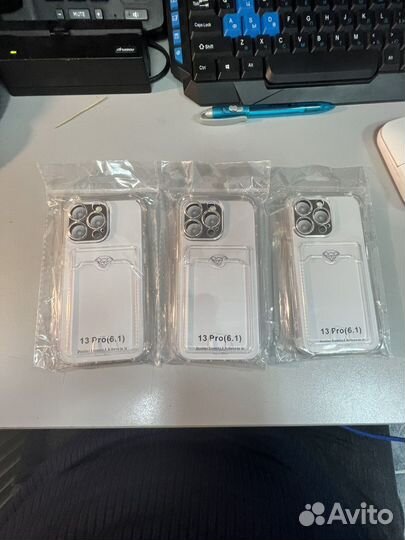 Чехол iPhone 13 pro прозрачный с карманом для карт