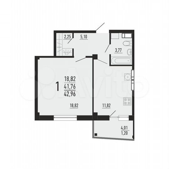 1-к. квартира, 43 м², 11/16 эт.