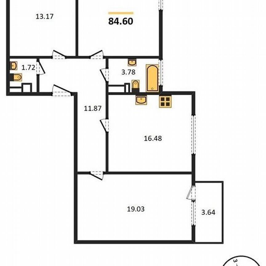 3-к. квартира, 84,6 м², 5/5 эт.