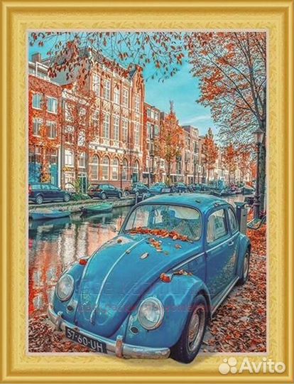 Алмазная мозаика 40x50 Жук под осенними листьями в