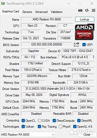 Rx 6600 sapphire pulse