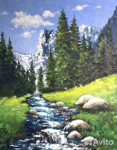 Картина маслом горный пейзаж