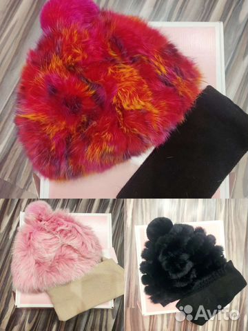 Шапка натуральный мех кролик вязанный