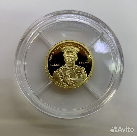 Конго 10 франков, 2021 Принц Филипп золото 0.5 г