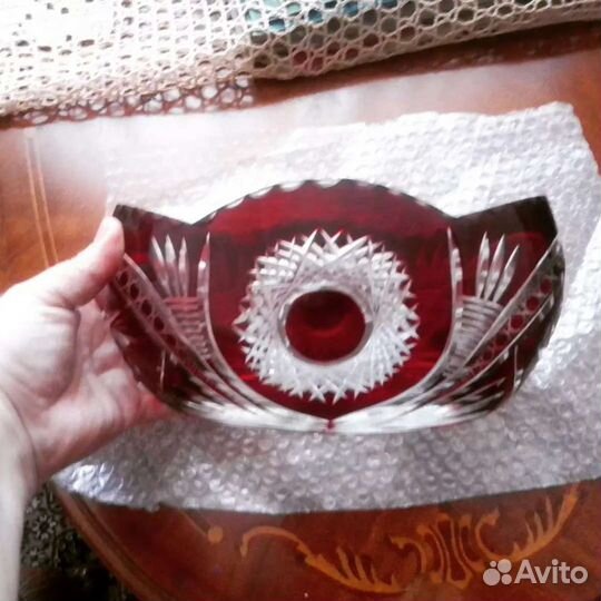 Ладья ваза фруктовница конфетница цветной хрусталь