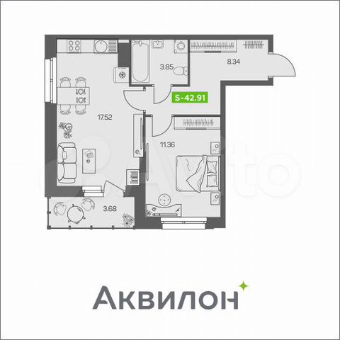 1-к. квартира, 42,9 м², 3/8 эт.