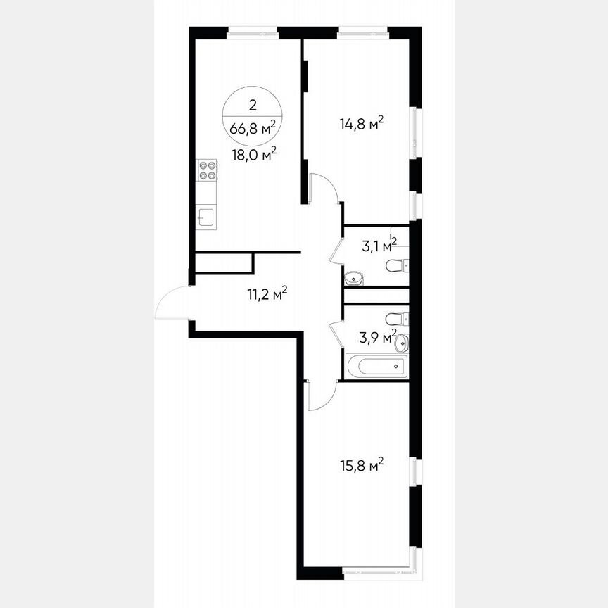 2-к. квартира, 66,8 м², 16/17 эт.