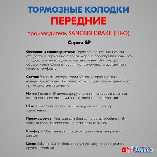 Тормозные колодки передние SP1878 Sangsin Brake