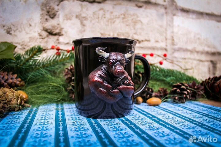 Декор кружки из полимерной глины. Минотавр
