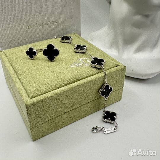 Van cleef браслет + кольцо ч/с