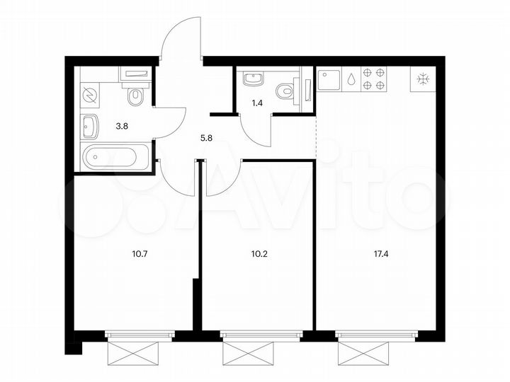 2-к. квартира, 49,3 м², 12/25 эт.