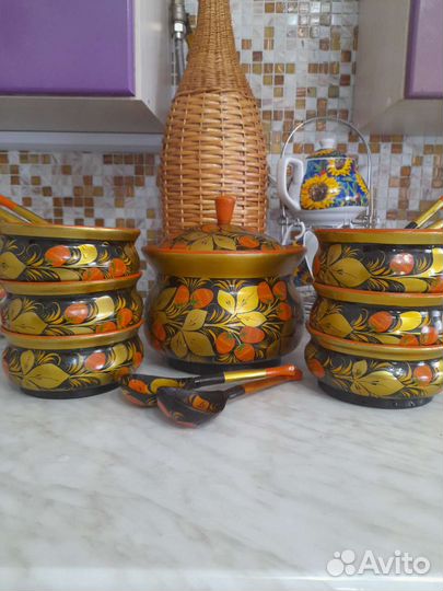 Деревянная посуда хохлома,набор