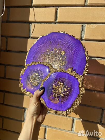 Подстаканники и тарелка из эпоксидной смолы