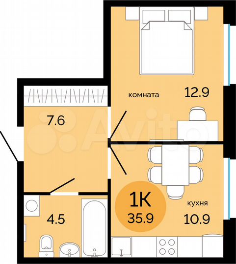 1-к. квартира, 35,9 м², 6/17 эт.