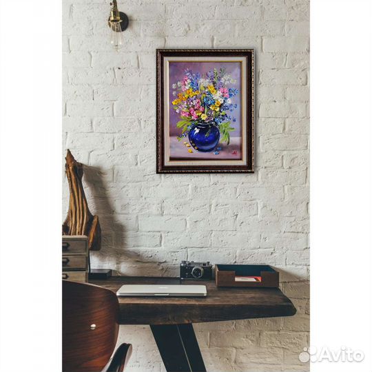 Картина маслом на холсте 52*42 букет в вазе