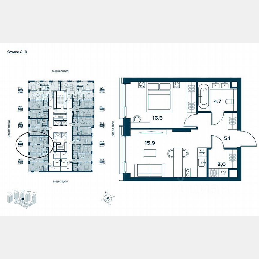 1-к. квартира, 42,2 м², 6/25 эт.