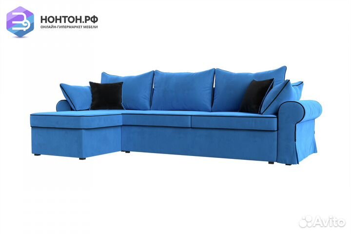 Диван угловой еврокнижка Элис велюр голубой