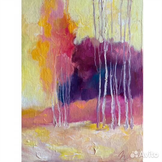 Картина маслом пейзаж, березы, 18/24 см