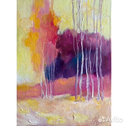 Картина маслом пейзаж, березы, 18/24 см