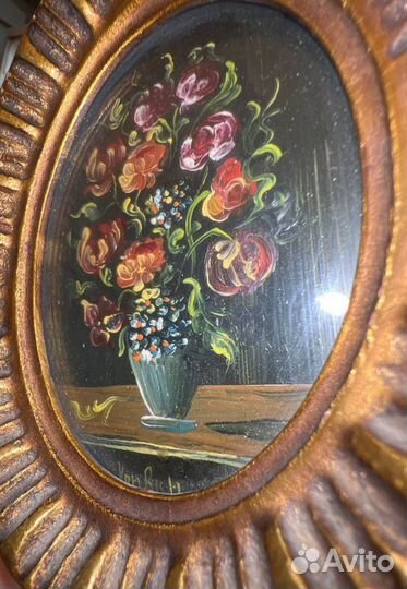 Антикварная миниатюра, масло 19 век