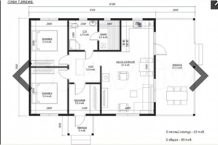 Дом 89 м² на участке 7,5 сот.