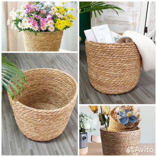 Корзинки плетеные интерьерные, кашпо из ротанга