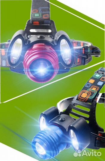 Фонарь налобный + аккумуляторы (новый)