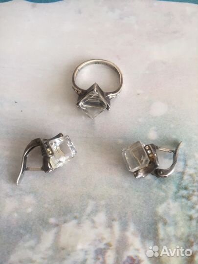 Комплект советский, кольцо и серьги