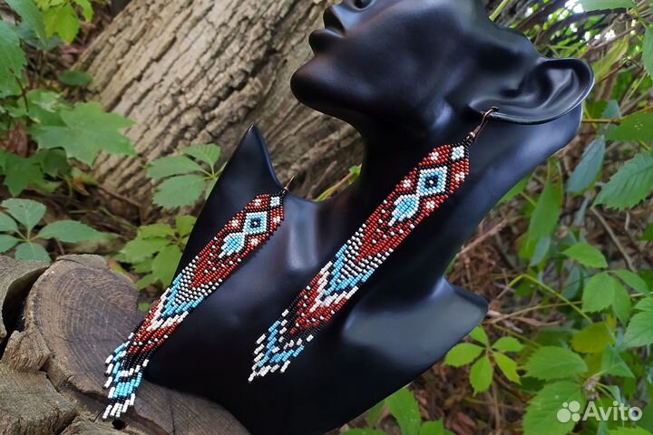 Длинные серьги кисти из бисера в этническом стиле