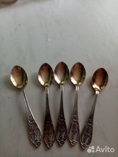 Чайные ложки серебро плюс золото