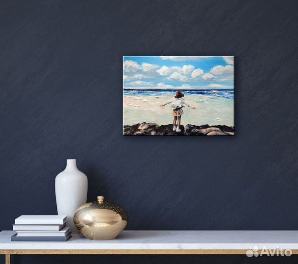 Картина маслом море, девушка у моря