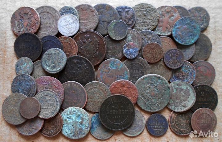 Старинные медные монеты 50 штук (лот-19 ) +серебро