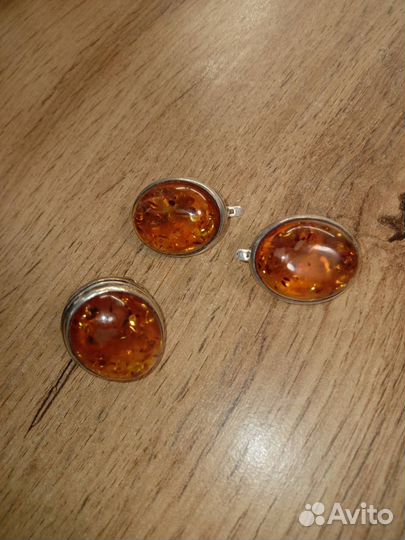 Комплект бижутерии СССР серьги и кольцо янтарь