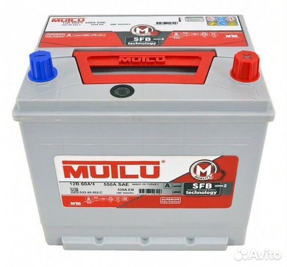 Аккумулятор mutlu SFB 60 А/ч обр smf55d23fl 232x17
