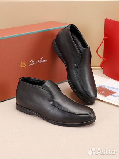 Лоферы мужские зимние Loro Piana black leather