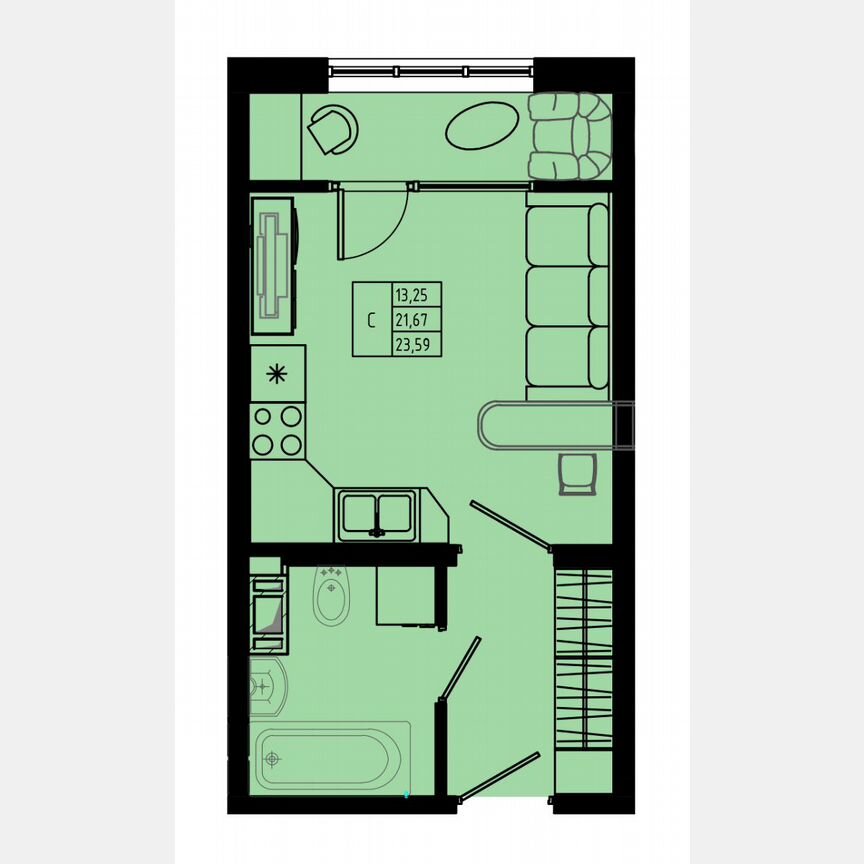 Квартира-студия, 23,8 м², 8/8 эт.