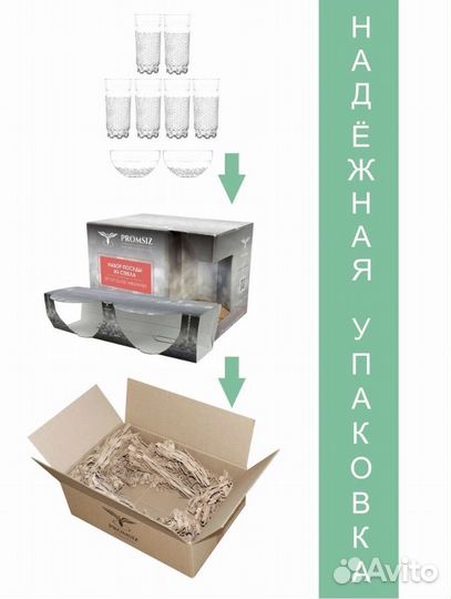 Новый набор 6 стаканов и 2 креманки