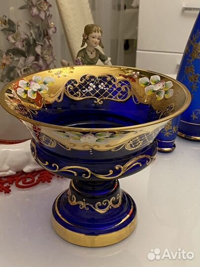 Ваза для фруктов Богемия Д 21 см (кобальт)