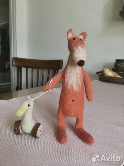 Валяные игрушки лиса и енот, Тильда кот