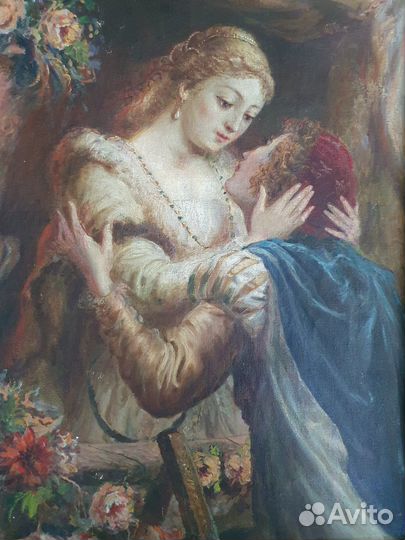 Картина старинная Влюбленные размер 69х53 Европа