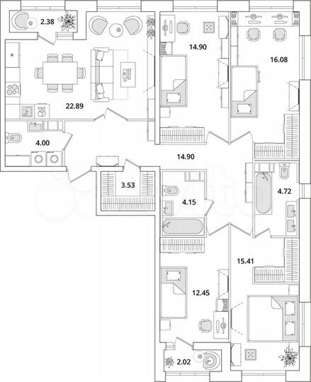 4-к. квартира, 115,2 м², 13/23 эт.