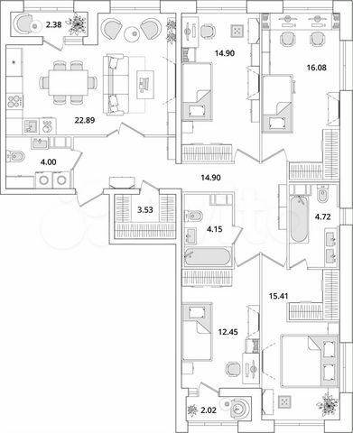 4-к. квартира, 115,2 м², 13/23 эт.