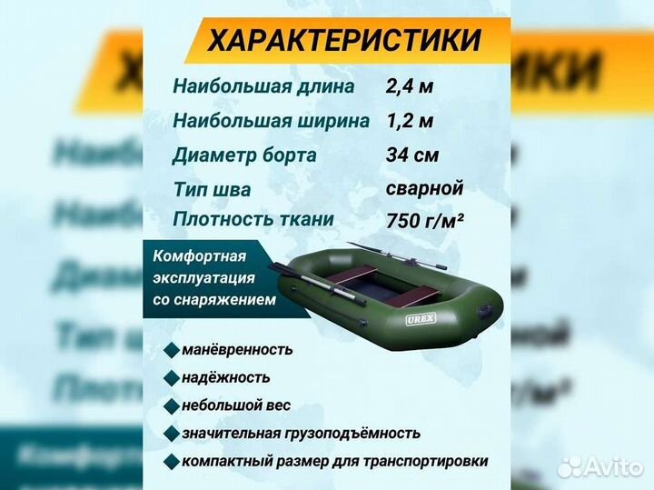 Лодка пвх надувная для рыбалки 240 см urex 240