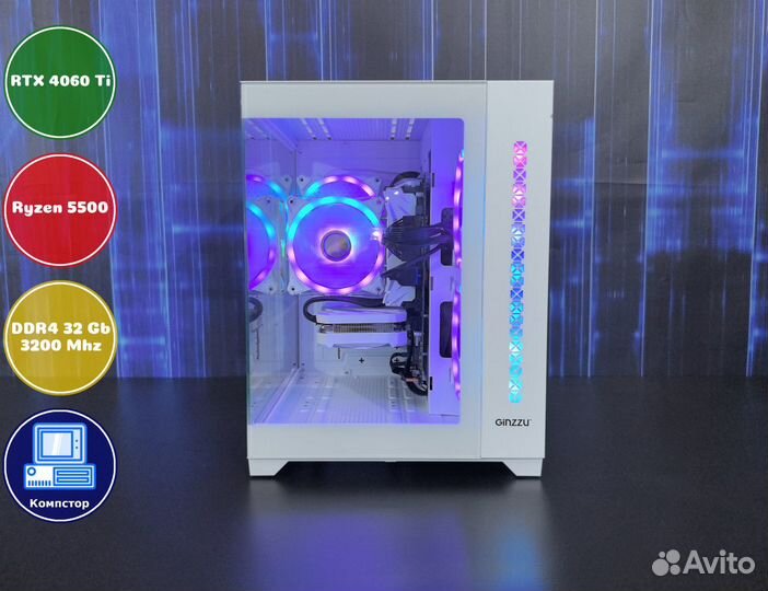 Компьютер новый AMD5500-RTX4060Ti-32DDR4-EBC98-A520