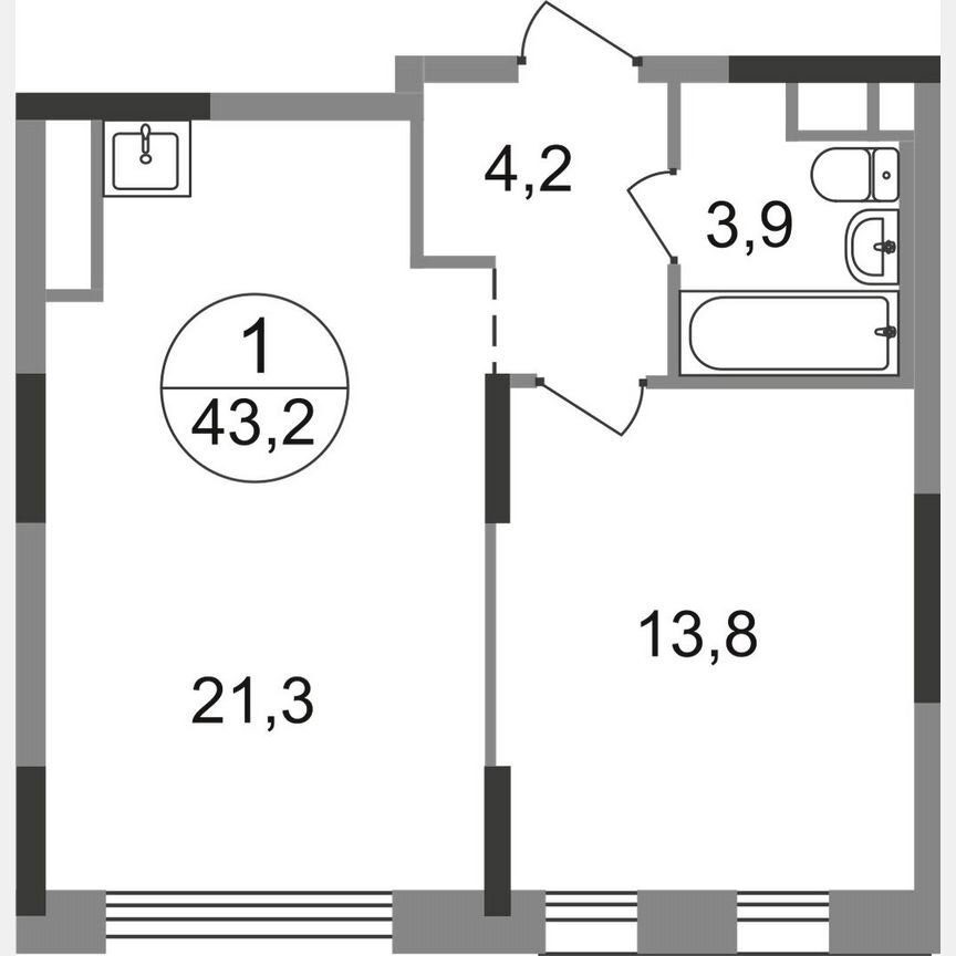 1-к. квартира, 43,2 м², 8/17 эт.